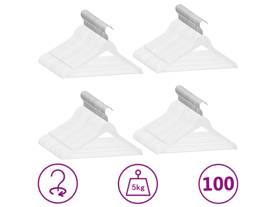 Vidaxl 100 Pcs Conjunto De Cabides Antiderrapantes Madeira Branco
