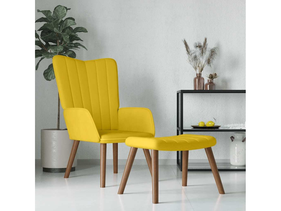 Vidaxl Cadeira De Descanso Com Banco Veludo Amarelo Mostarda