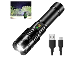 Lanternas Led Lanterna Tática Super Brilhante de 10000 Lumens Foco Ajustável 5 Modos Xhp70 com Bateria Recarregável 26650 Preta Bisbisous VIGA EUROPE
