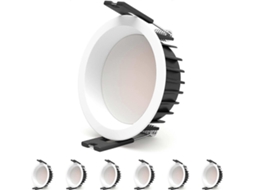 Rebe 6pcs Foco Embutido Led 7w 3000k, Ângulo 100°, Tamanho do Buraco 85mm, Alumínio, 220 240v, Economia de Energia