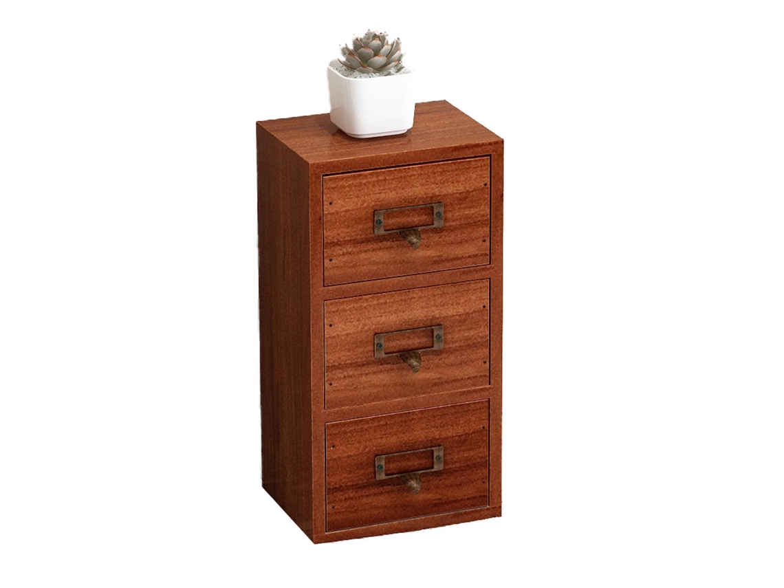Caixa de joias com 3 gavetas, madeira, retro, organizador de mesa, armazenamento para lar, escola, escritório | S/MARCA