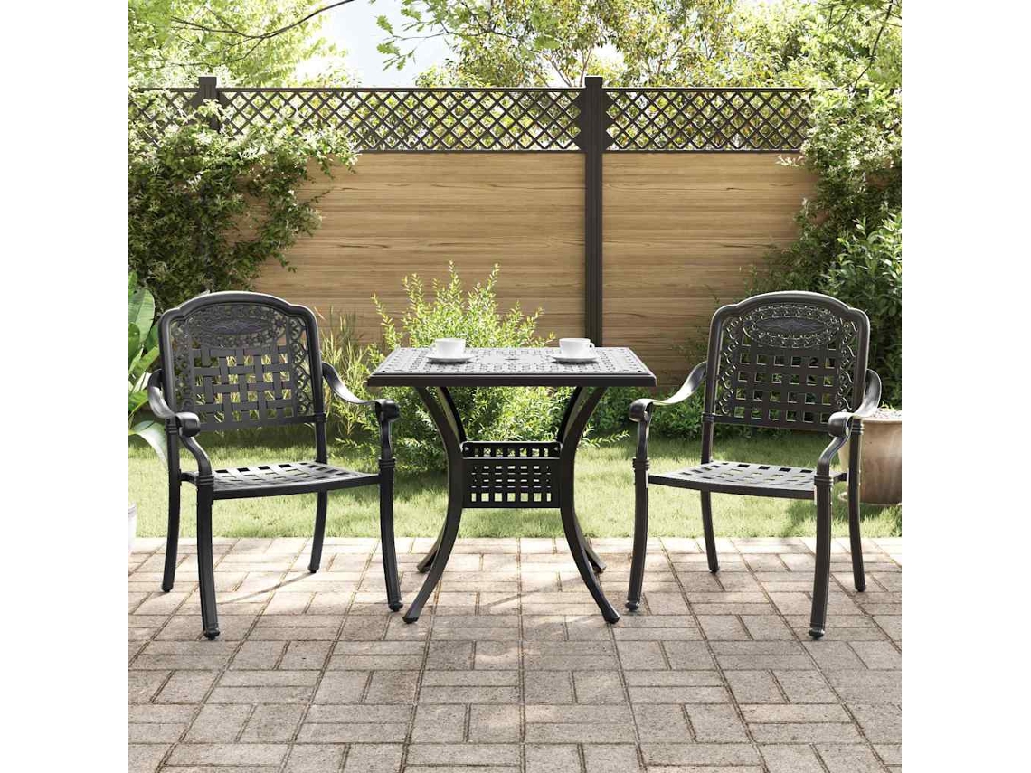 Vidaxl Conjunto De Mesa De Jardim 3 Unid. Preto Alumínio Fundido