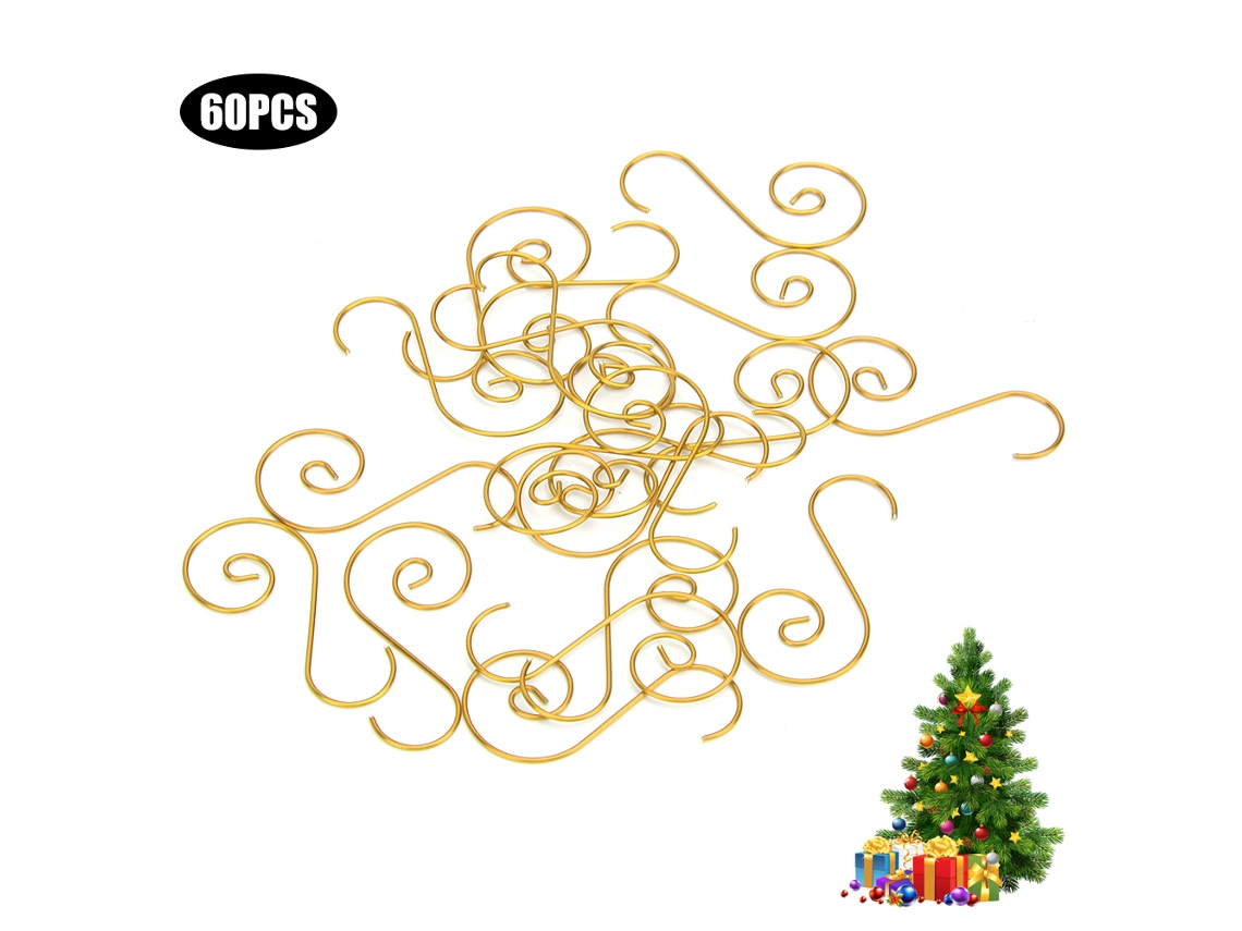 60 Ganchos Em Metal Forma S Para Árvore De Natal Dourados