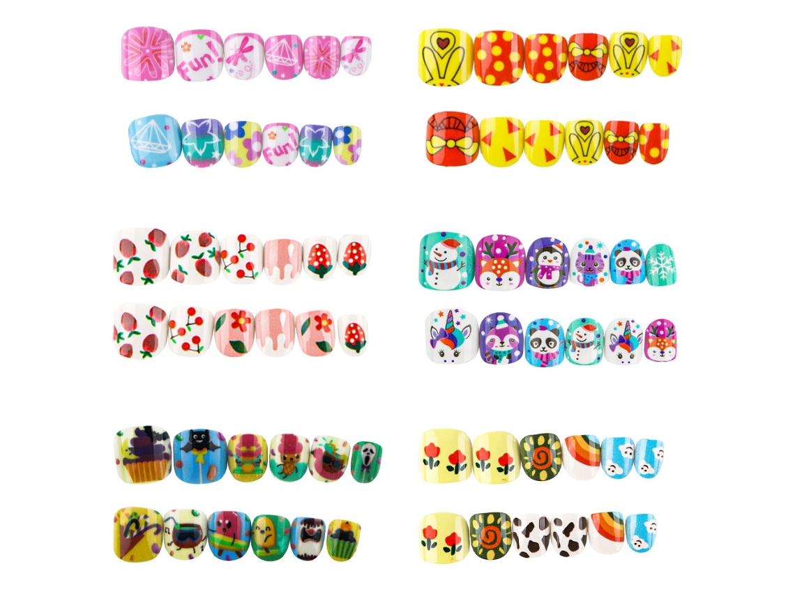 Unhas Postiças Elysve 6 Conjuntos De Unhas Postiças Curtas Para Meninas