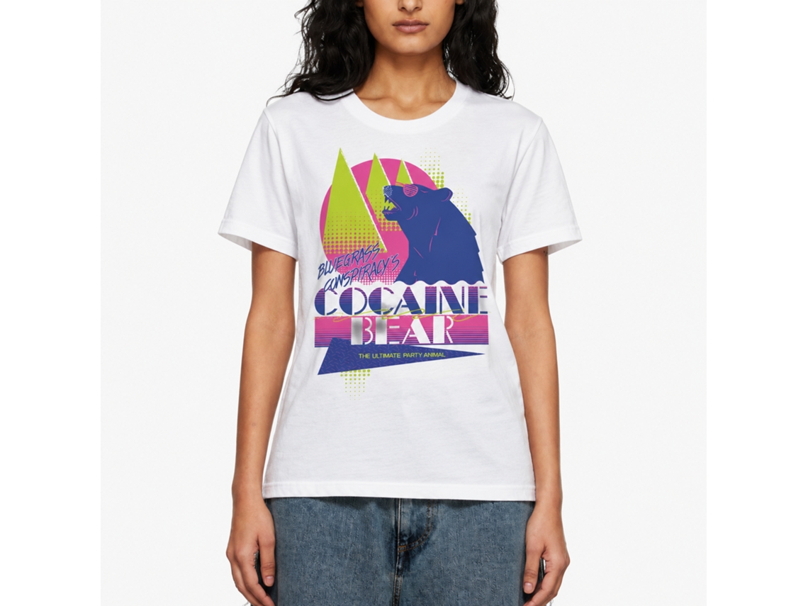 Rockinstone Cocaine Bear Bluegrass Conspiracy Retro White Adult T-shirt Size:m