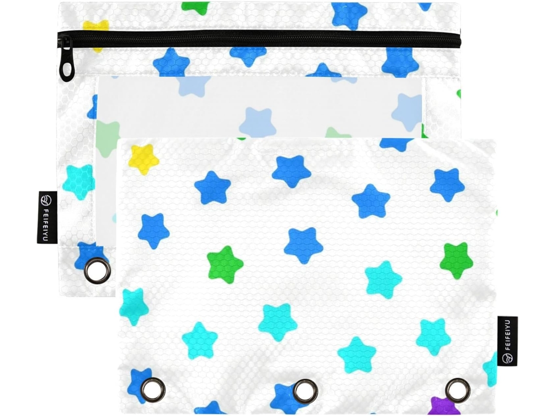 Pasta Colorida Em Formato De Estrela Com Divisórias Transparentes, Bolsos Reforçados Com Ilhós E Fecho, 3 Argolas Para