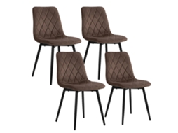 Relaxdays, Cadeira De Jantar, Conjunto De 4, Veludo, Pés Em Metal, 120 Kg, Sala E Cozinha, Estofada, Castanha