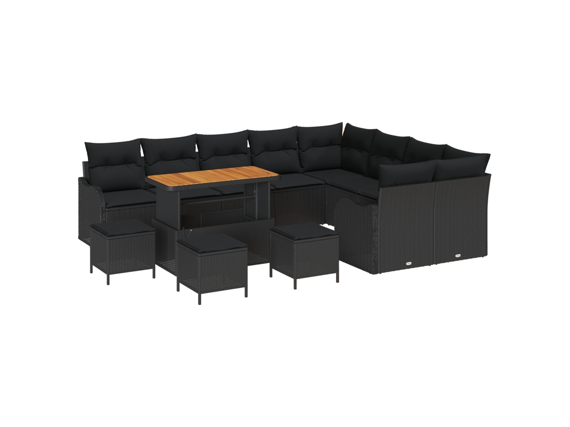 Conjunto 13 Conjunto De Sofá De Jardim Vidaxl Preto Vime Pe (287.5 X 234 X 85 Cm)
