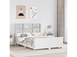 Vidaxl Cama Com Estante Sem Colchão 160x200 Cm Madeira Maciça Branco