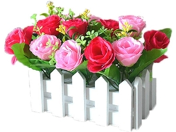 Vaso de Flores Artificiais, Planta Artificial com Flores de Hibisco Amarelas e Brancas em Cerca de Madeira, Casamento 16 * 8 AQUAFORGE