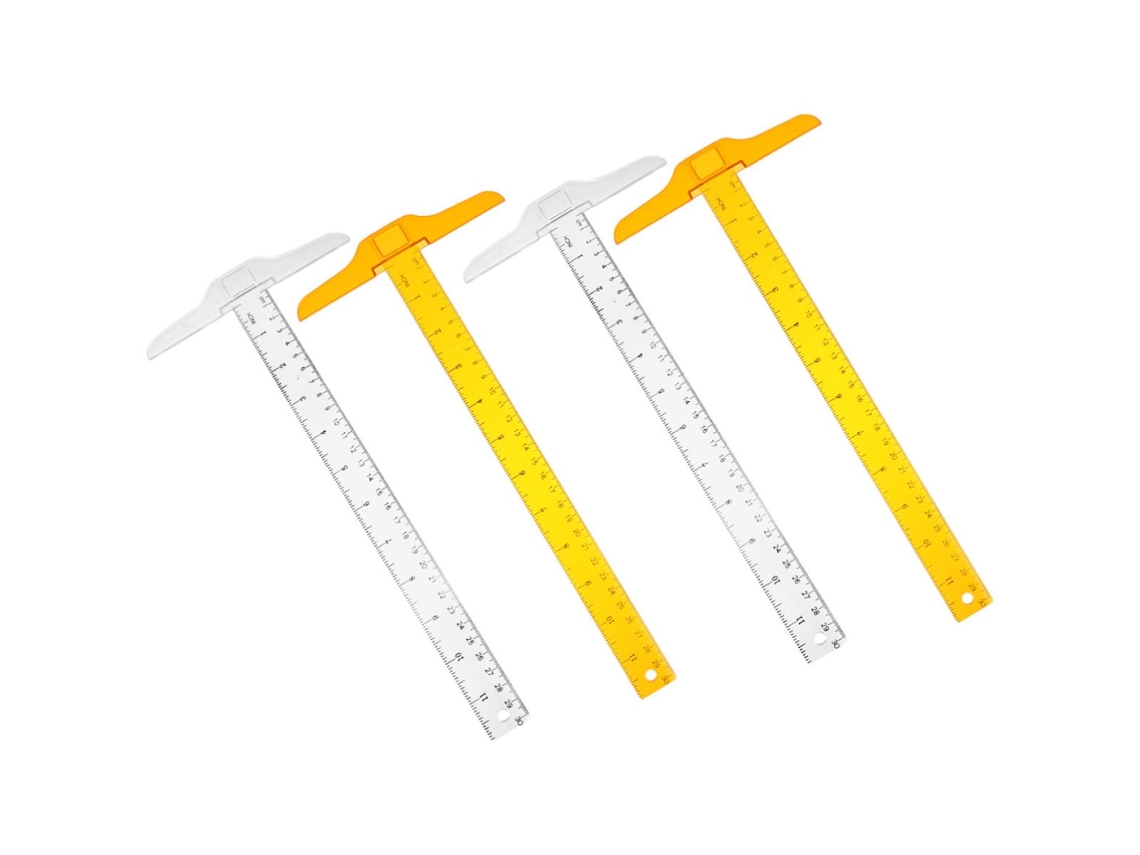 Régua em formato T ounona, 4 peças, 30 cm, para uso escolar, material plástico artístico e não para mesa, cor laranja.