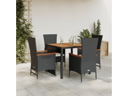 5 Pcs Conjunto De Jantar P/ Jardim C/ Almofadões Vime Pe Preto Dkd Home Decor