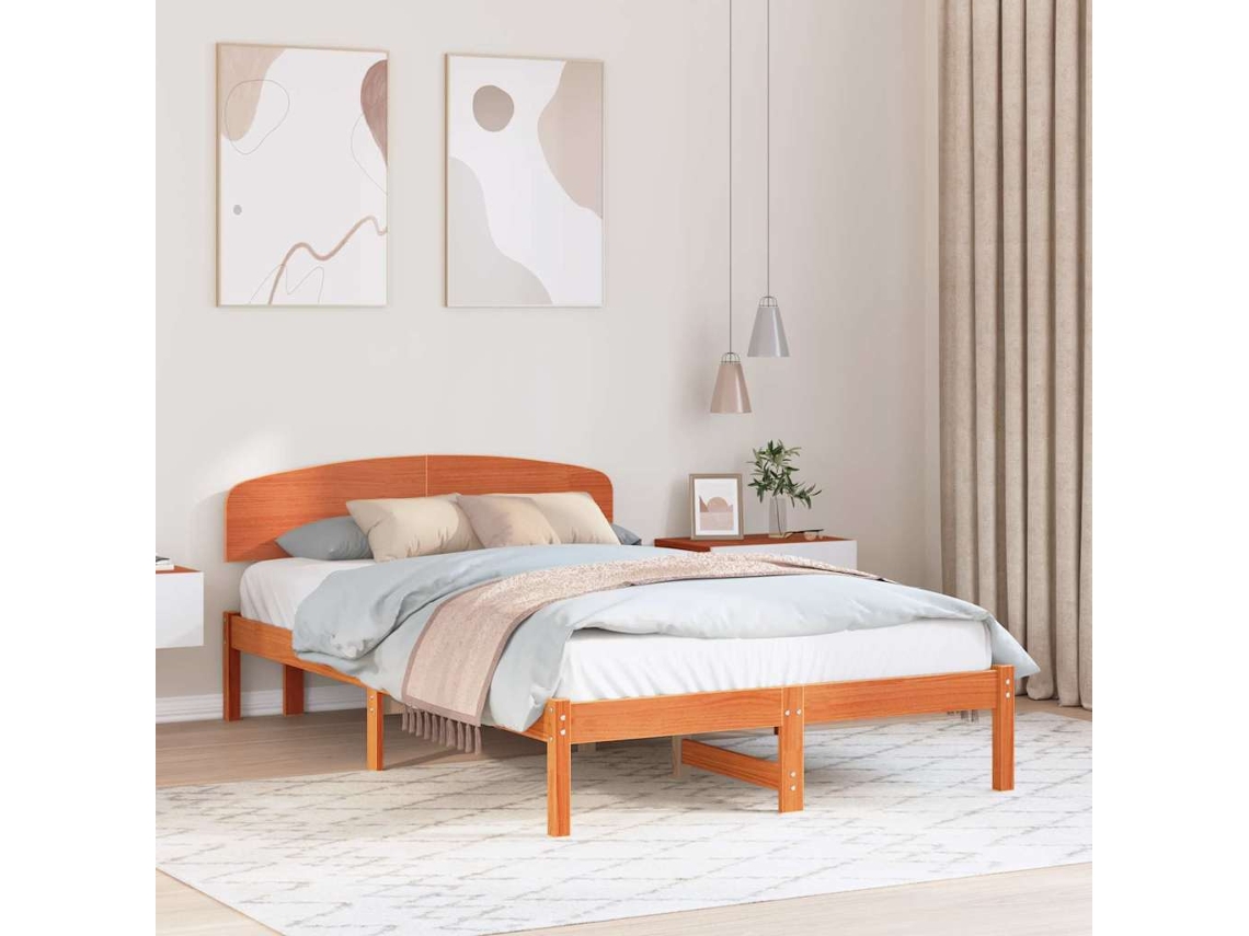 Vidaxl Estrutura Da Cama Com Cabeceira Marrom Cera 120 X 190 Cm