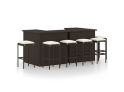 Vidaxl 8 Pcs Conjunto De Bar P/ Jardim Com Almofadões Vime Pe Castanho