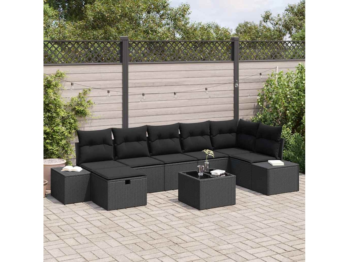 Vidaxl Conjunto De Sofá De Jardim 8 Unid. Preto Vime Pe