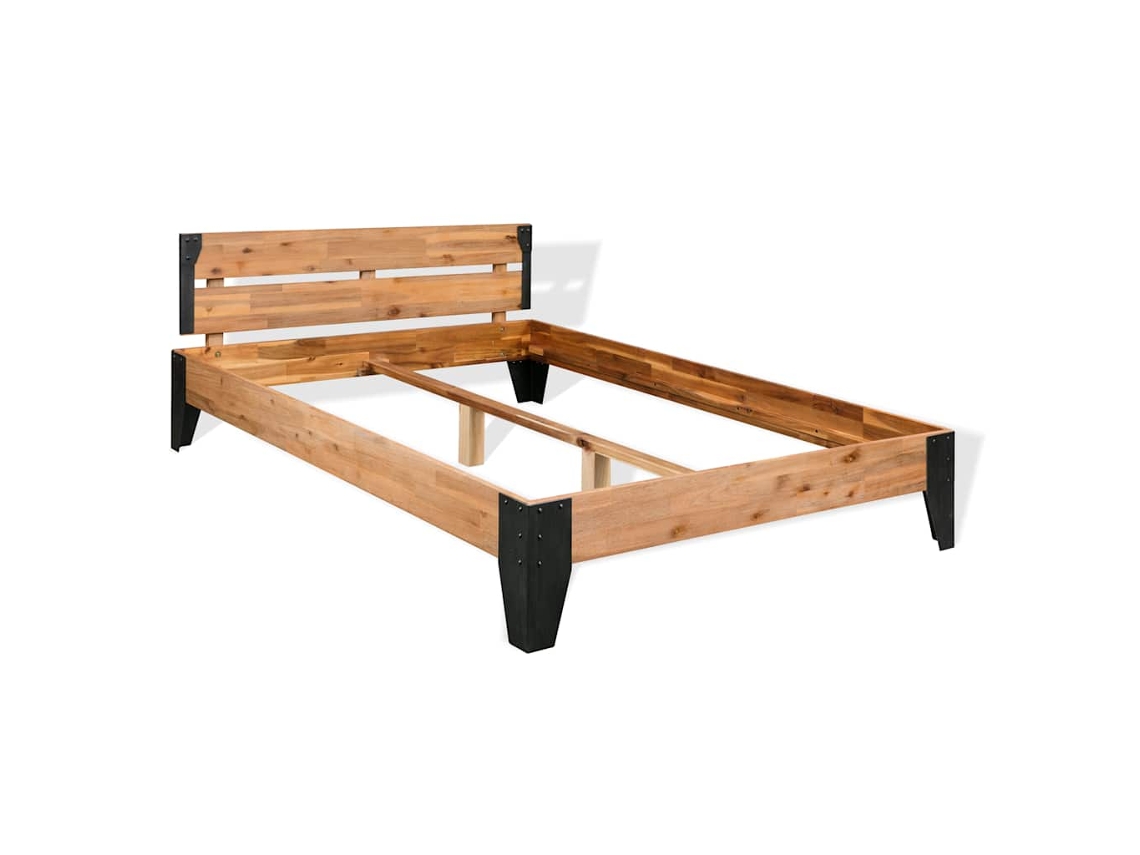 Vidaxl Estrutura De Cama 152x203 Cm Madeira De Acácia Maciça E Aço