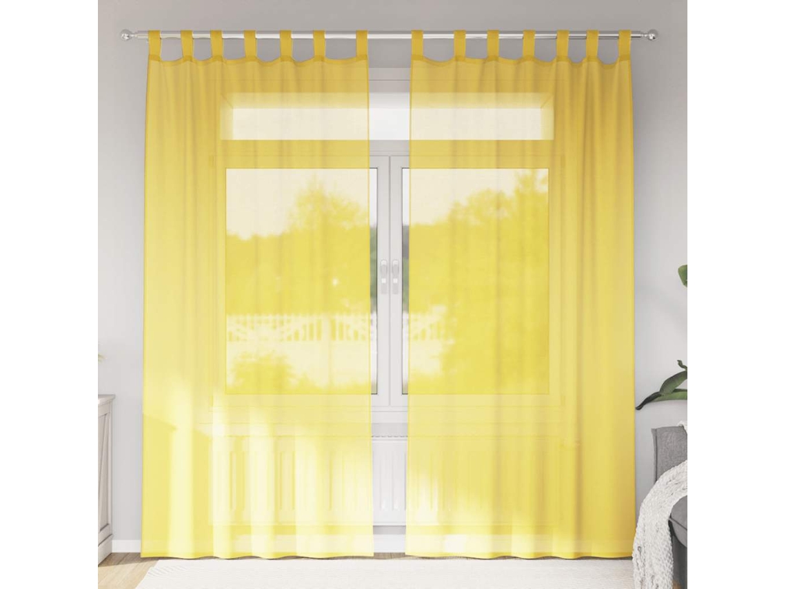 Vidaxl Cortinas De Voile Com Bolsos Para Varão 2 Pcs Amarelo