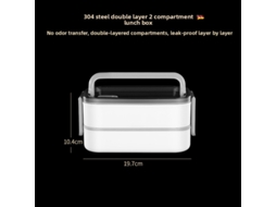 Fiambrera Termos Inox 304 2 Compartimentos Con Depósito Agua Caliente. Pared Doble, Tapa Hermética. Ideal Comidas Calientes, Portátil.