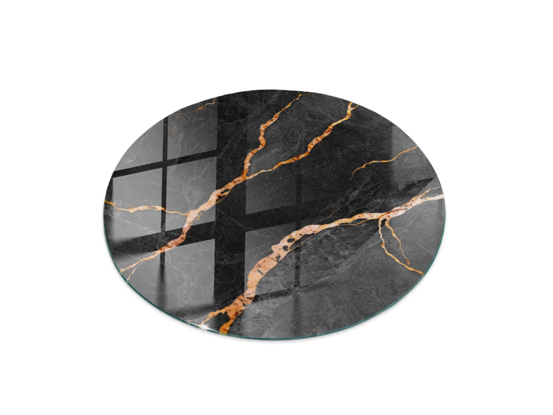 Tampo De Mesa Redondo Espelharte (80 Cm - Padrão De Mármore Com Veios - Preto)
