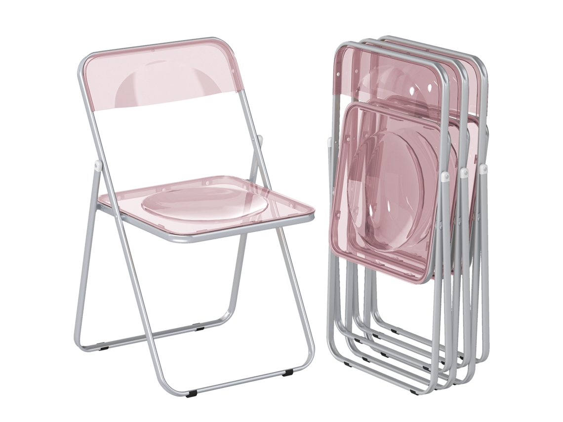Conjunto De 4 Cadeiras Dobráveis Em Acrílico Transparente, Rosa