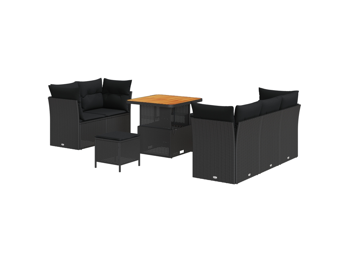 Conjunto 8 Conjunto De Sofá De Jardim Vidaxl Preto Vime Pe (80 X 80 X 71 Cm)