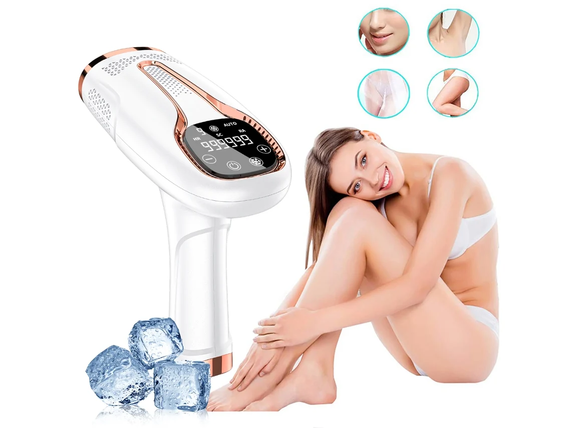 Depilador Ipl Permanente Com Resfriamento A Gelo, 5 Níveis, 999.999 Flashes, Depilação Doméstica Para Mulheres E Homens Branco