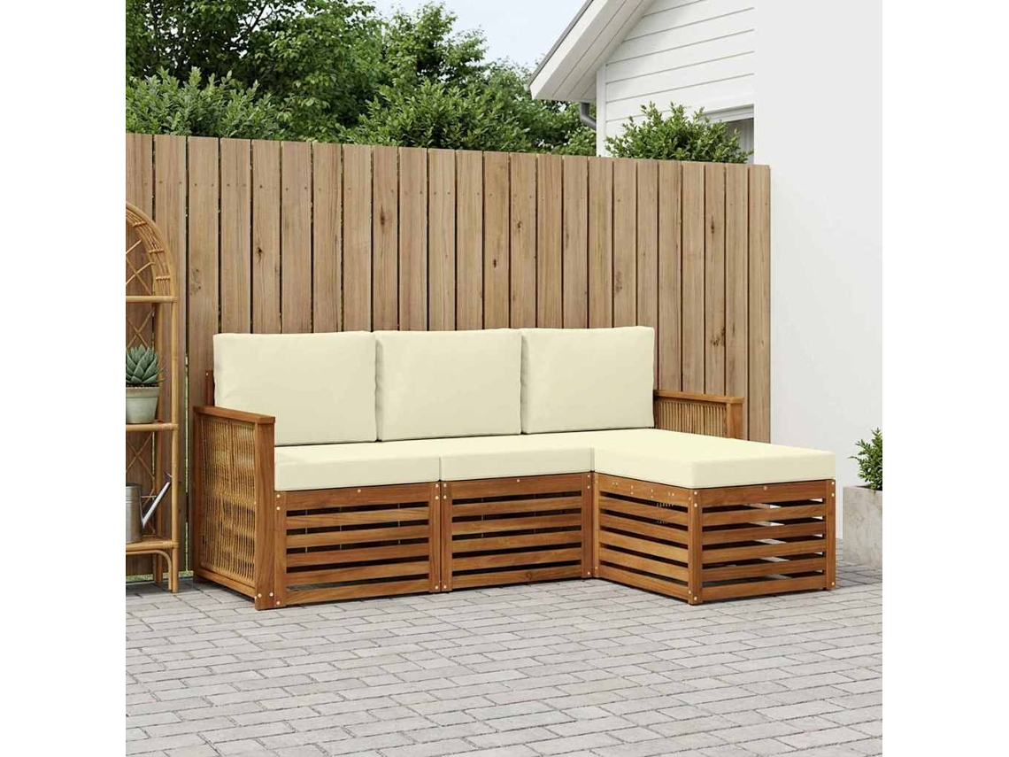 Vidaxl Conjunto De Sofás Para Exterior 4 Unid. Natural E Creme