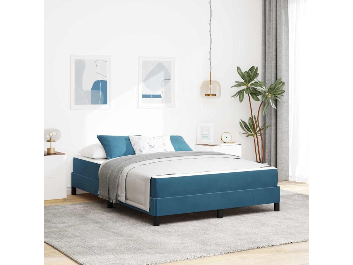 Vidaxl Cama Box Com Colchão Azul Escuro 140 X 200 Cm Tecido