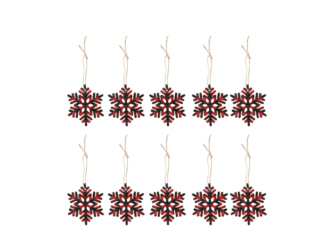 Laxiscreed Pack De 10 Pendentes Decorativos Com Estampa Xadrez Vermelha E Preta Com Flocos De Neve