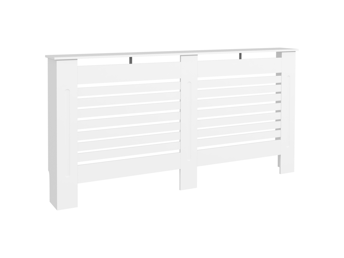 Copritermosifoni A Doghe Con Ripiano Portaoggetti, Copricalorifero Moderno, Copertura Del Radiatore In Mdf, 152x19x81 Cm, Bianco