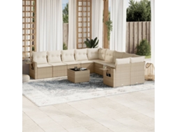 Vidaxl 11 Pcs Conjunto Sofás De Jardim C/ Almofadões Vime Pe Bege
