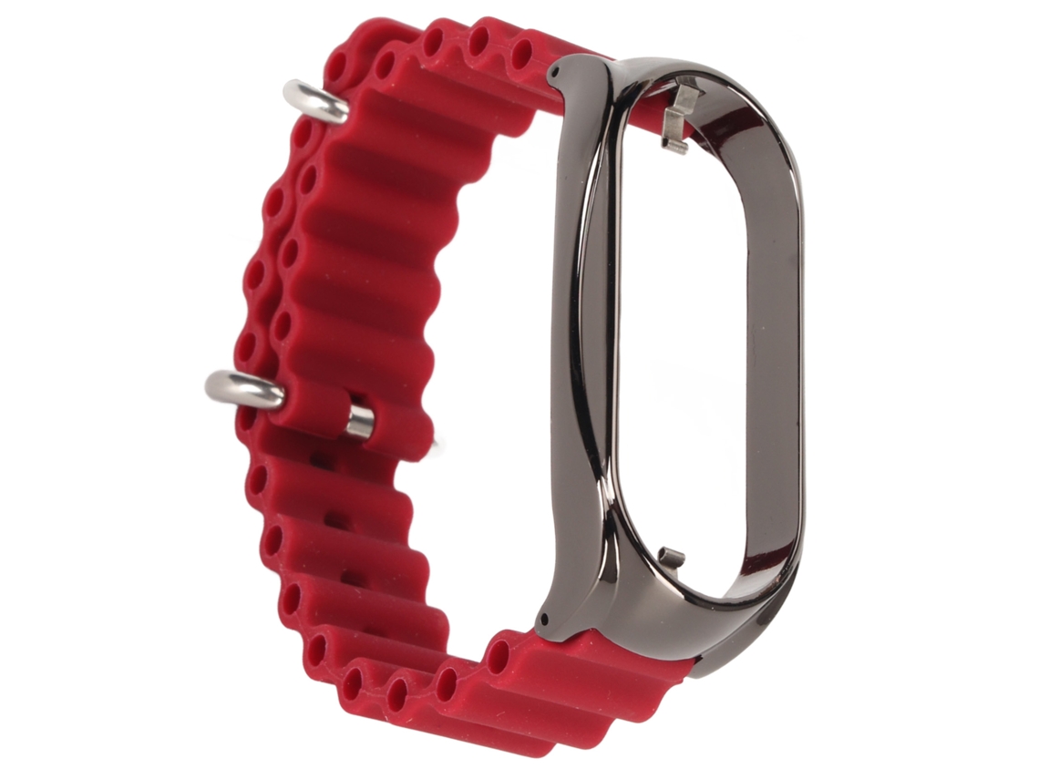 Pulseira de Silicone com Capa Protetora de Aço Inoxidável para Mi Band 7 Burgundy