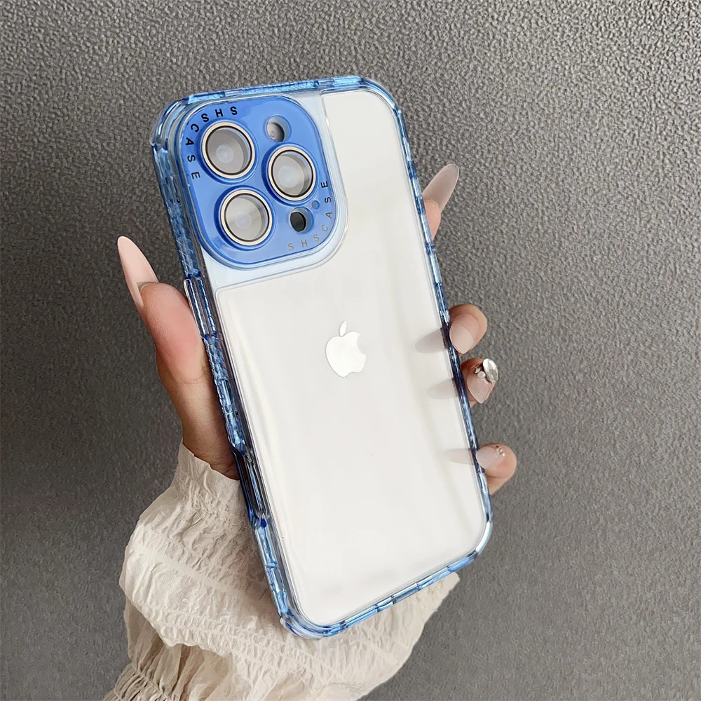 (iphone 15, Azul) Capa Transparente À Prova De Choque Para Iphone, Ideal Para Meninas.