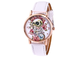 Reloj De Pareja Zhoulianfa F-436 Cuero Patrón Calavera Quartz Blanco Unisex
