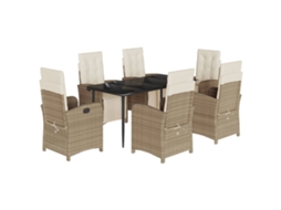 Conjunto 7 de jantar p/ jardim com almofadões VIDAXL vime PE bege