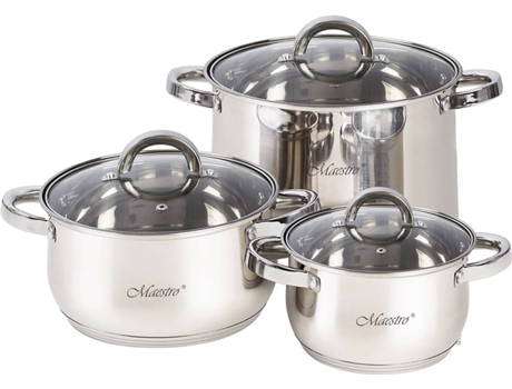 Trem Cozinha Indução Aço Inoxidável 6 Peças  Tampas Vidro Temperado 