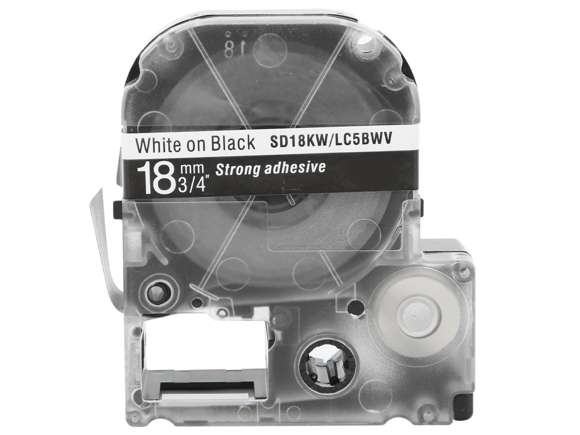 Cinta Etiquetadora 18mm Pet Impermeável Para Impressoras Epson/kingjim Letras Brancas Fundo Preto