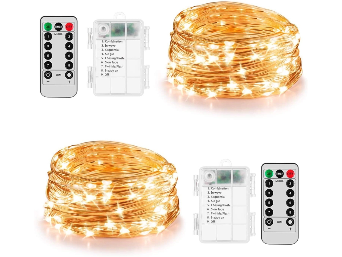 Lurelia Grinalda Led Decorativa, 100 Pontos, 10 M, Branco, Controlo À Distância, Alimentação Por Bateria, Conjunto 2