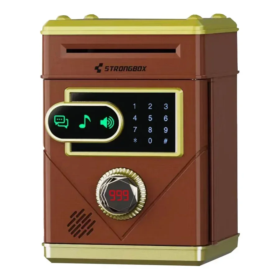 Cofrinho Eletrônico com Fechadura de Combinação, Cofrinho Inteligente, Brinquedo Bancário Automático. MDUG (marrom)