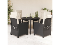Vidaxl 5 Pcs Conjunto De Jantar P/ Jardim C/ Almofadões Vime Pe Preto