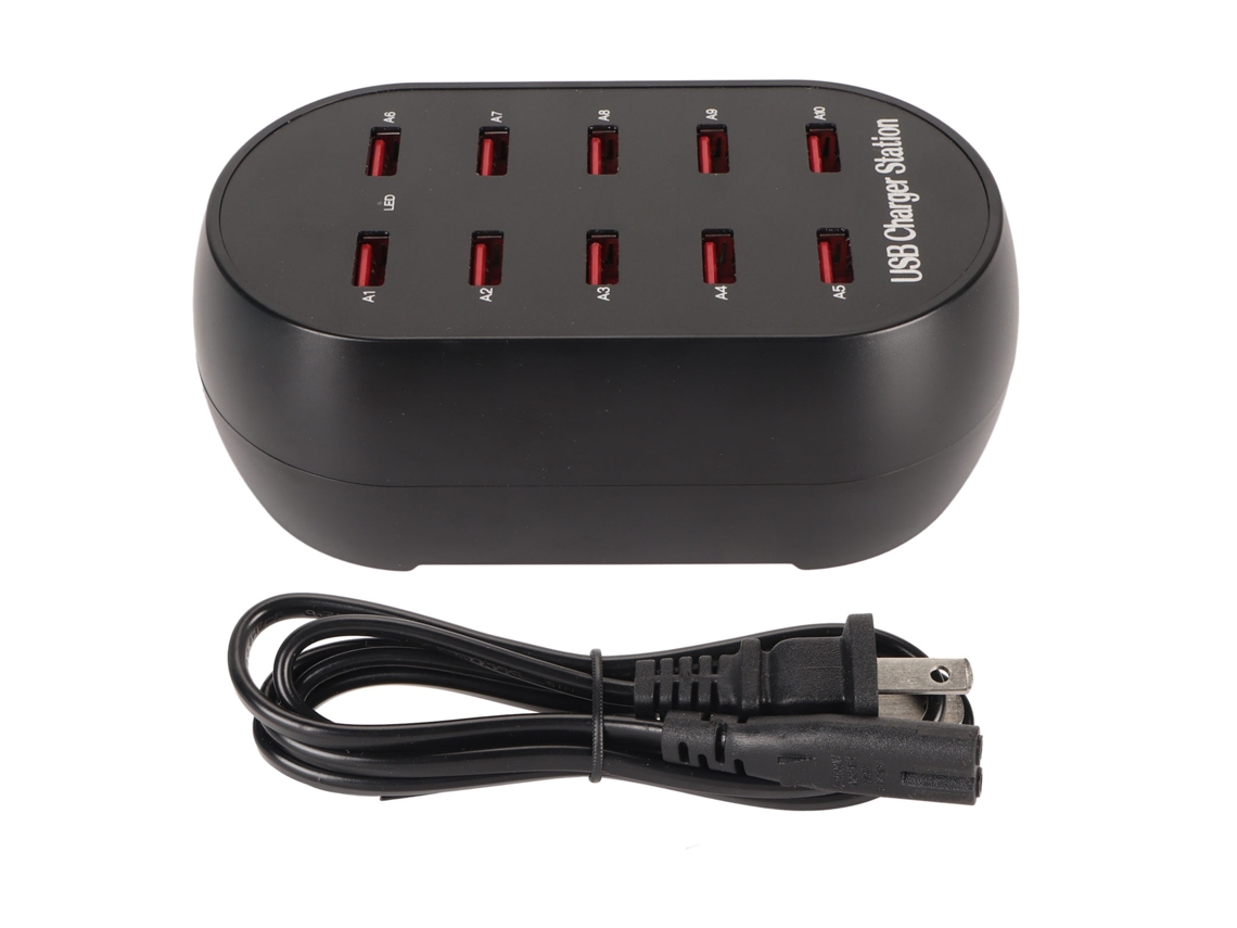 Hub de Carga USB de 10 Portas 50W com Segurança para Telefones e Tablets | S/MARCA