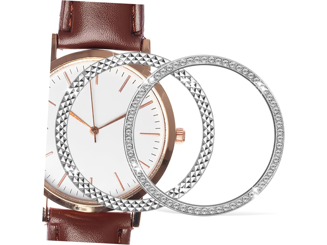 Conjunto De 2 Aros Metal Prateado Para Smartwatch, Com Decoração