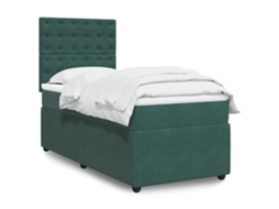 Cama Com Molas/colchão 90x190 Cm Veludo Verde-escuro