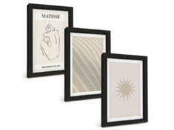 Composição De Quadros Na Paredelinhas Minimalistas De Areia E Sol Moldura Preta Quadros Para A Sala De Estar Espelharte (3 Peças 20x30 Cm)