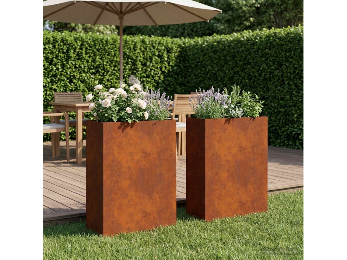 Vidaxl Vaso De Jardim 2 Unid. Ferro Enferrujado 40 X 20 X 75 Cm