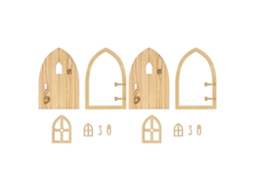 2 Conjuntos Porta E Janela Em Madeira Miniatura Para Casa De Bonecas Jardim Vila 1:12