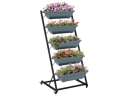 Escada De Plantas Escada De Flores Prateleira De Plantas, Empilhável, Resistente Às Intempéries, 65 X 67 X 145 Cm, Cinza + Preto Zs