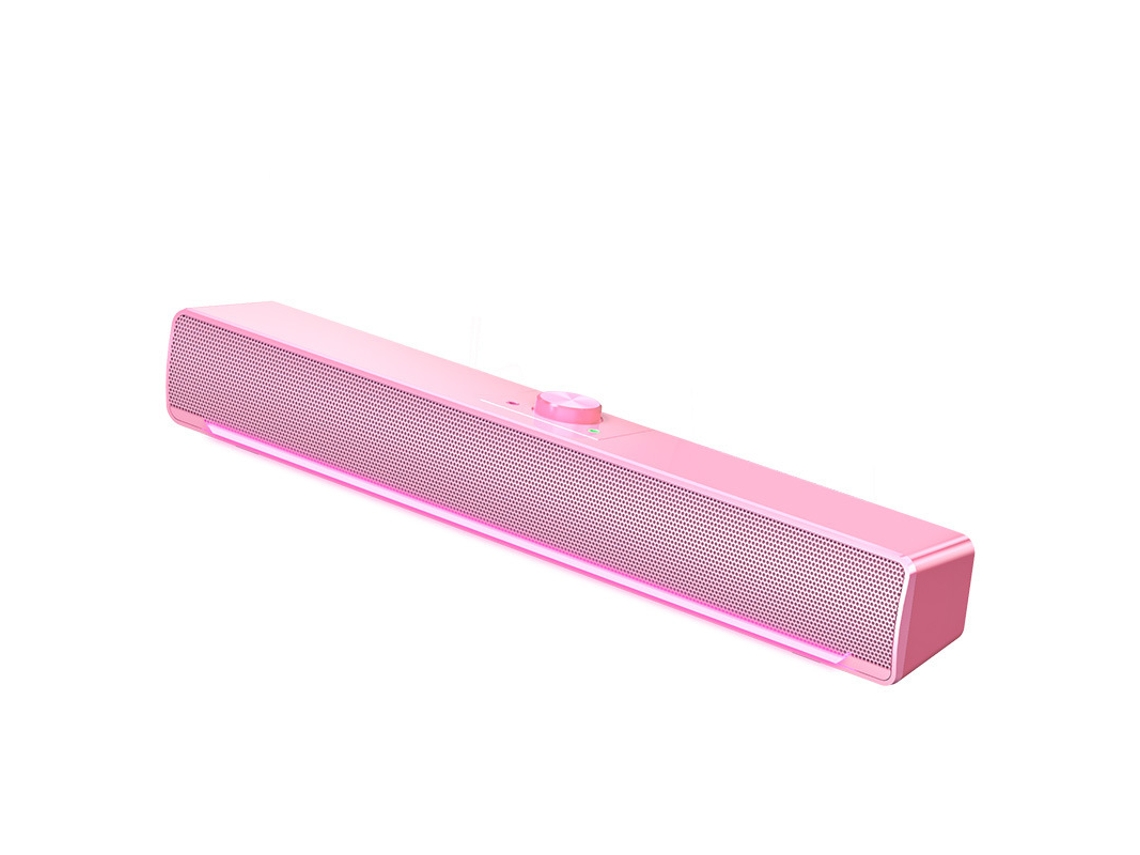 Soundbar HEXINYIGJLY com Graves USB 3.5mm Altifalante Estéreo com Luz LED, para Computador e Portátil Rosa