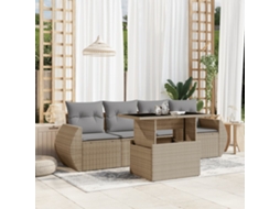 Conjunto de 5 Sofás para Jardim com Almofadas Vime Pe Bege Dkd Home Decor