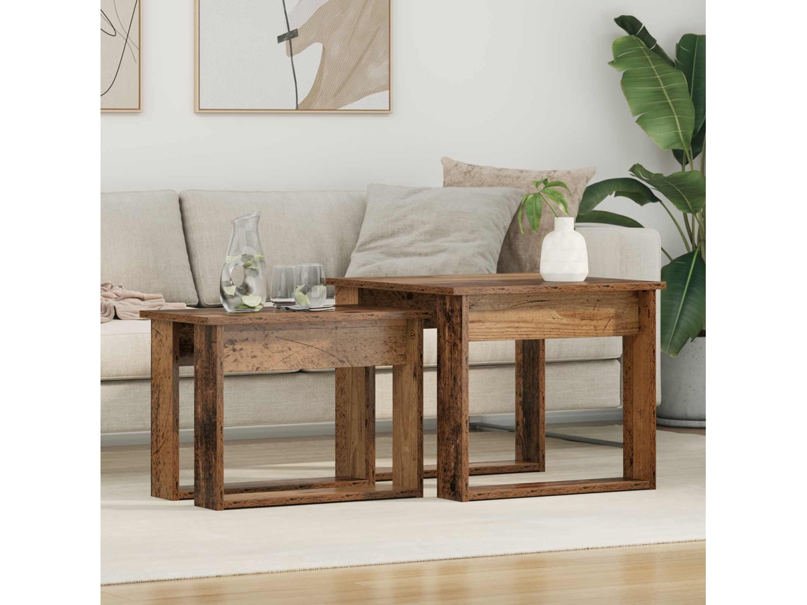 Conjunto De Mesas De Café 2 Pcs Madeira Antiga